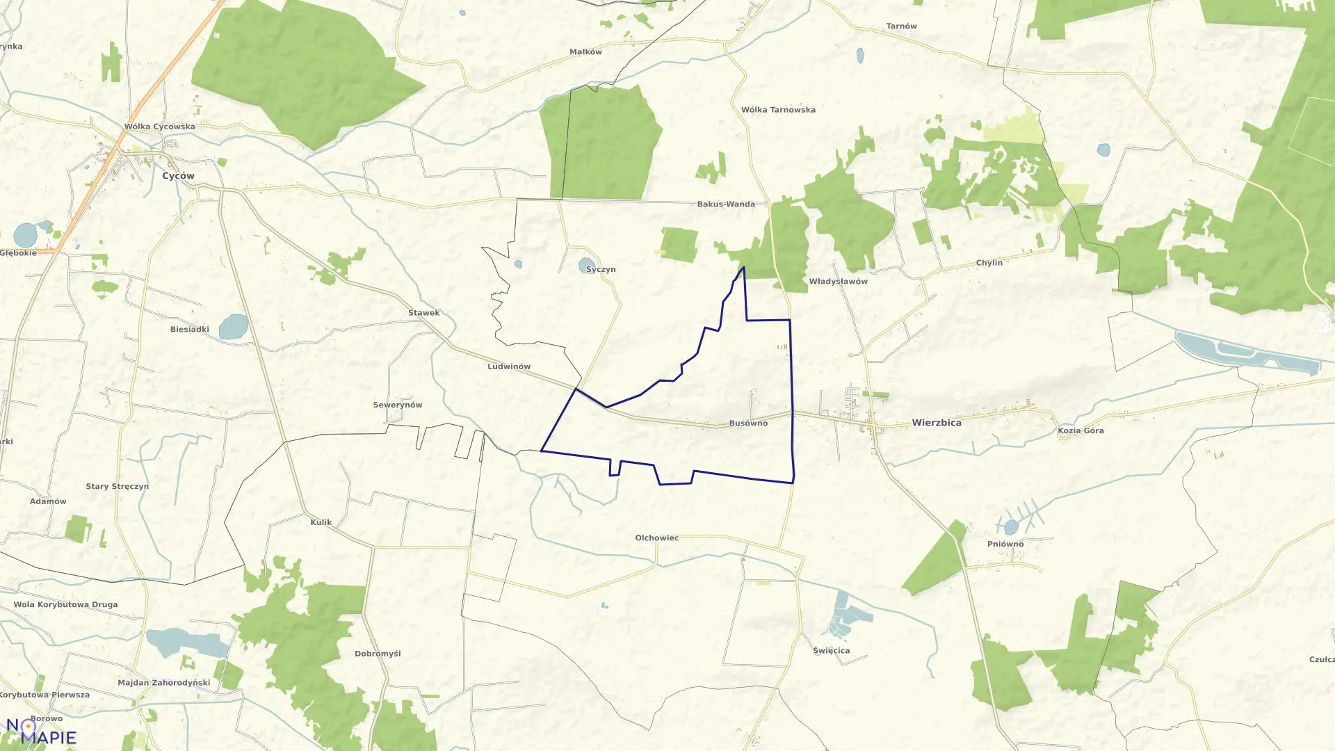 Mapa obrębu BUSÓWNO w gminie Wierzbica