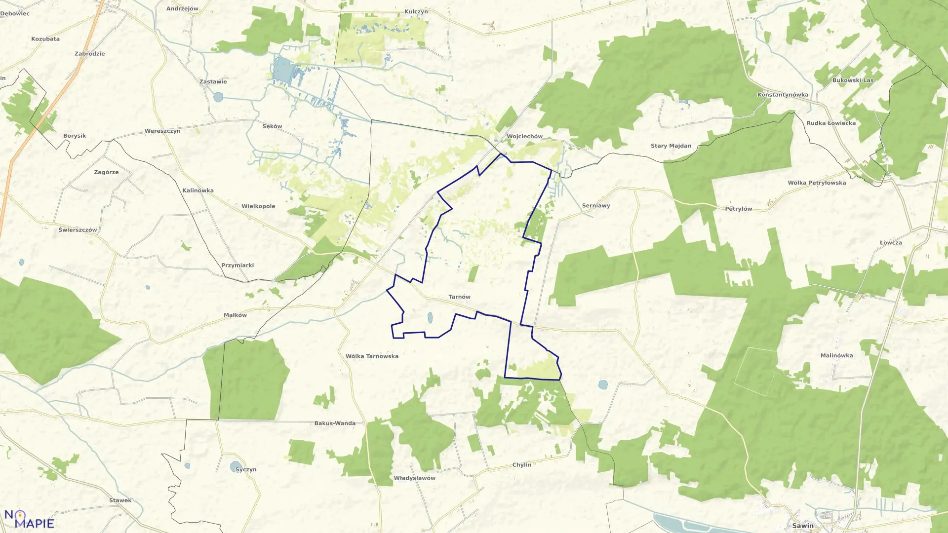 Mapa obrębu TARNÓW w gminie Wierzbica