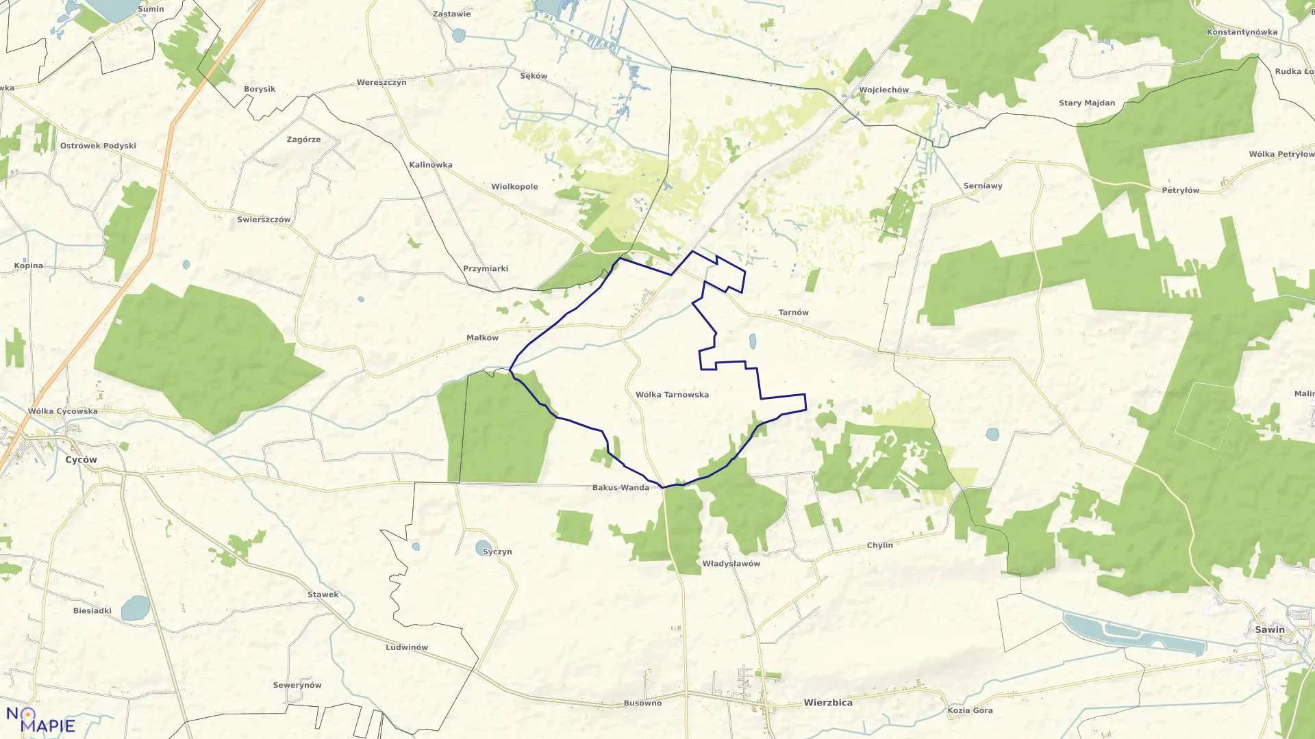 Mapa obrębu WÓLKA TARNOWSKA w gminie Wierzbica